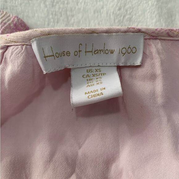 House of Harlow 1960 womens XS pink paisley smocked mini dress puff Ajay v neck - Picture 3 of 13